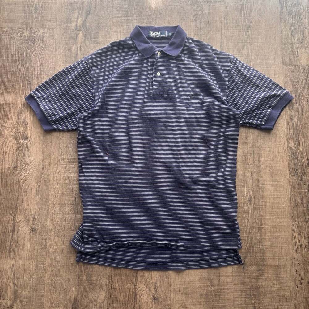 Polo Ralph Lauren Vintage Blue Striped Short Sleeve Polo Shirt